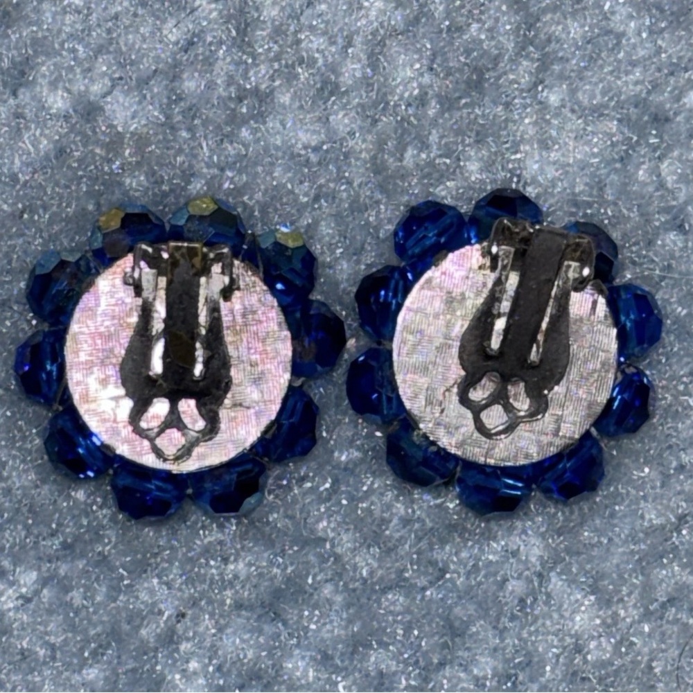 Vintage AB Blue Green Rhinestone Bead Clip On Earrings Estate Find - Picture 2 of 6